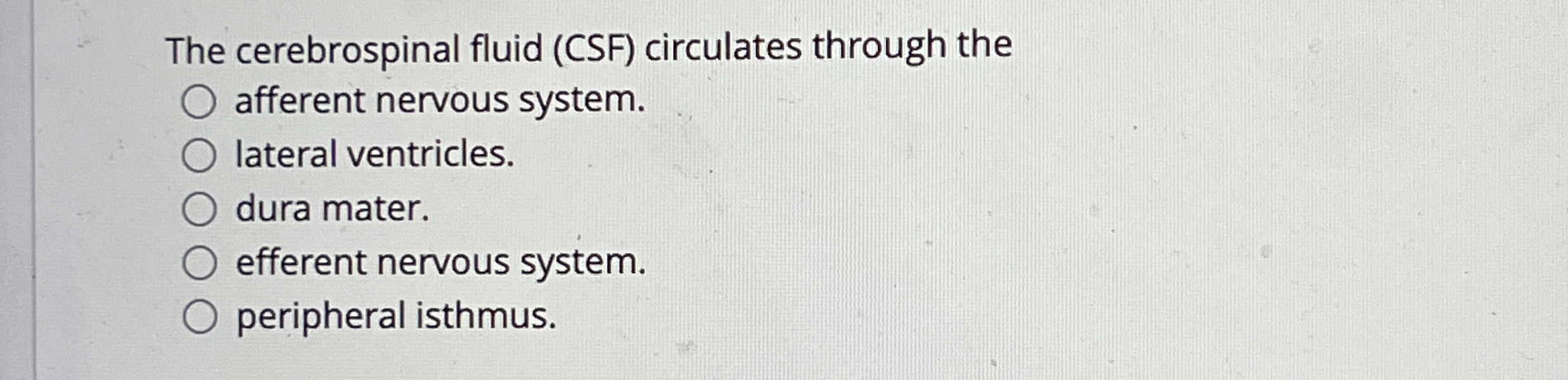 Solved The cerebrospinal fluid (CSF) ﻿circulates through | Chegg.com
