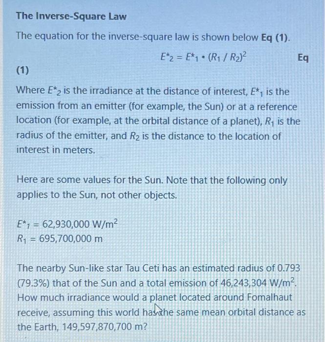 Solved The Inverse-Square Law The equation for the | Chegg.com