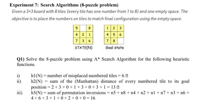 Solved Experiment 7 Search Algorithms 8 Puzzle Problem