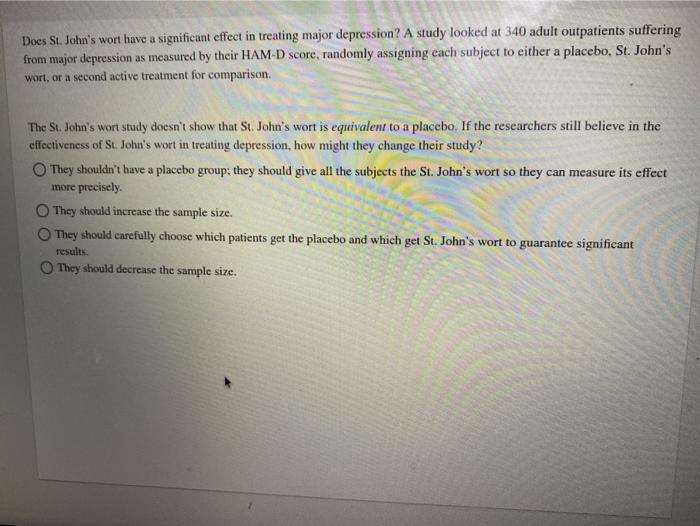 Solved Does St. John's wort have a significant effect in