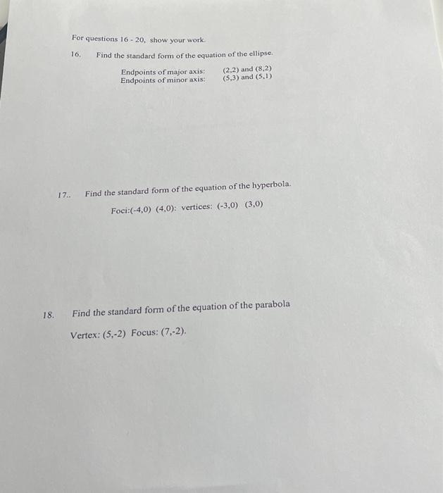 Solved find the standard form of the equation of the | Chegg.com