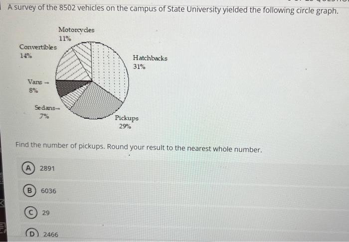Solved A survey of the 8502 vehicles on the campus of State | Chegg.com