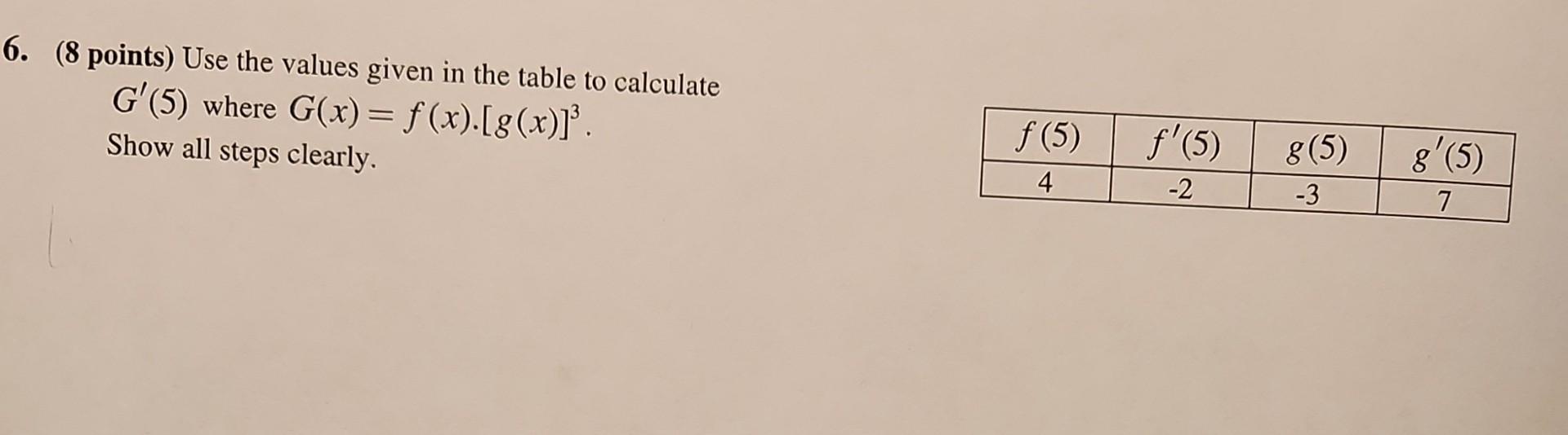 Solved 6. (8 points) Use the values given in the table to | Chegg.com
