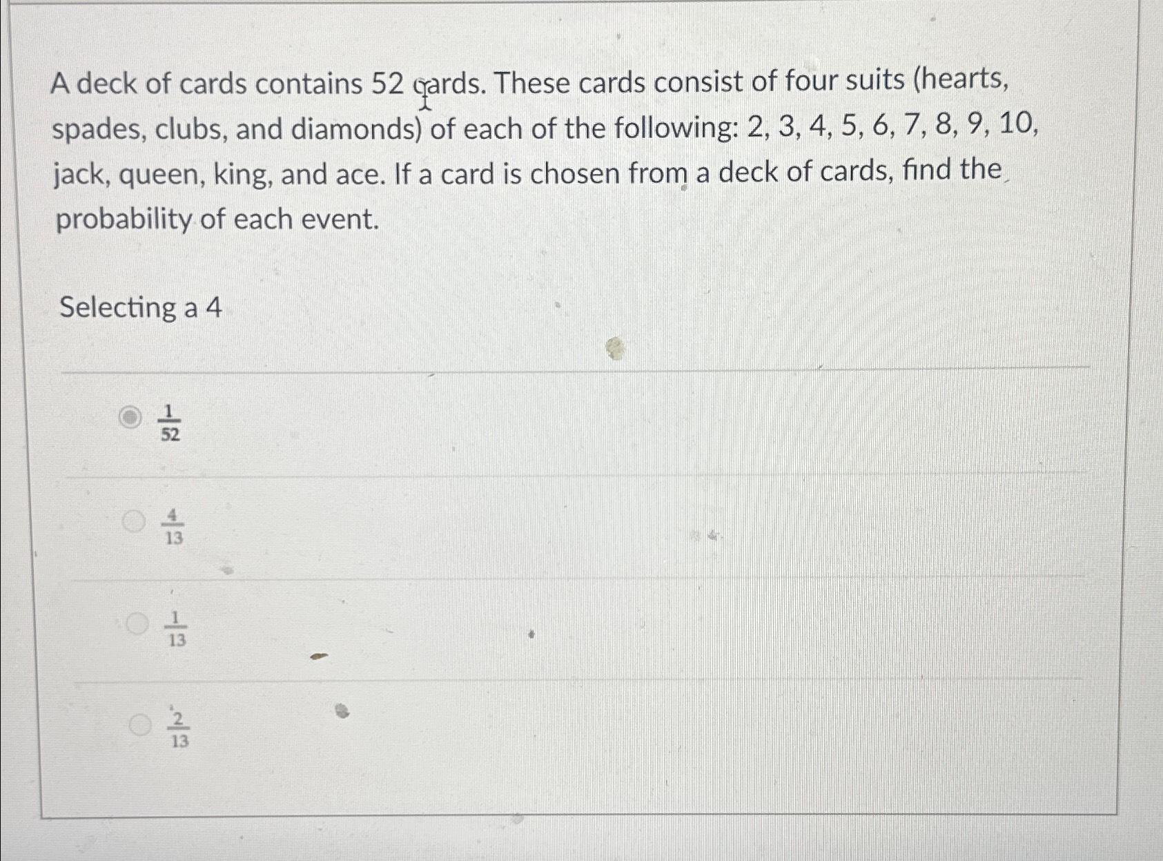 Solved A deck of cards contains 52 ﻿crards. These cards