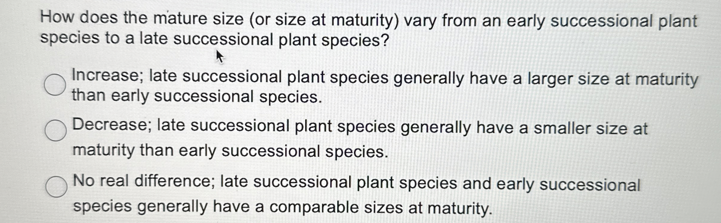 Solved How does the mature size (or size at maturity) ﻿vary | Chegg.com