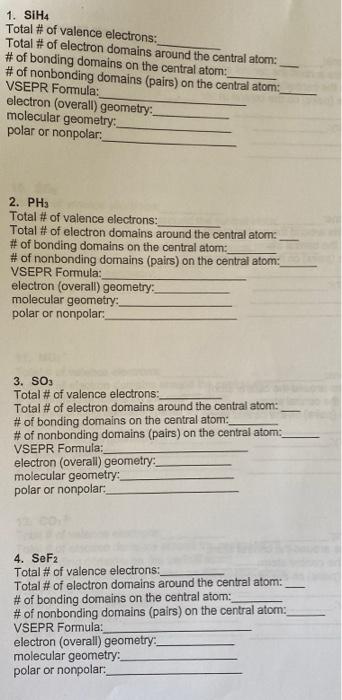 Solved 1. SiH4 Total \# of valence electrons: Total \# of | Chegg.com