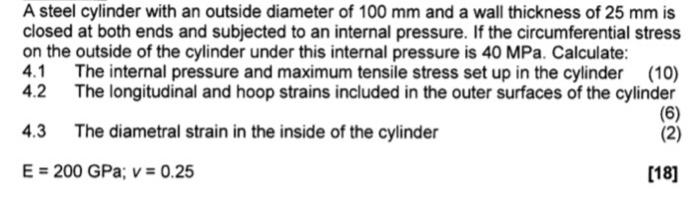 Solved A steel cylinder with an outside diameter of 100 mm | Chegg.com