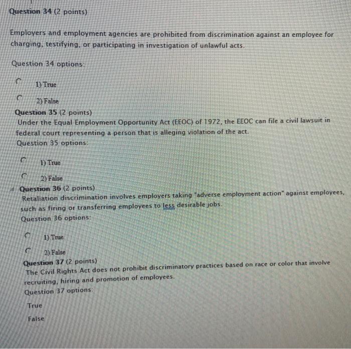 Solved Question 34 (2 points) Employers and employment | Chegg.com