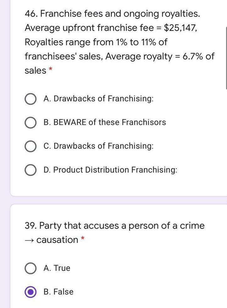 Solved 46. Franchise fees and ongoing royalties. Average