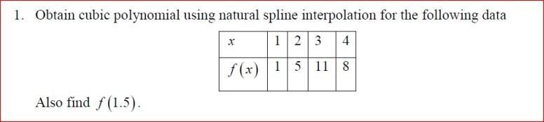 Solved Obtain Cubic Polynomial Using Natural Spline | Chegg.com | Chegg.com