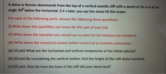Solved A stone is thrown downwards from the top of a | Chegg.com