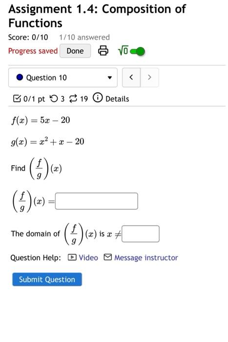 Solved Assignment 1.4: Composition Of Functions Score: 0/10 | Chegg.com