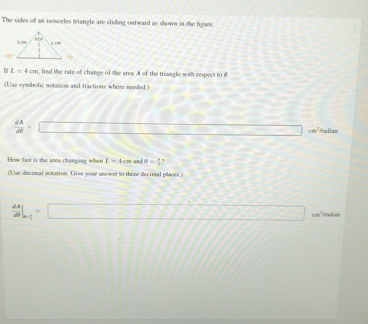 Solved The sides of an isosceles triangle are sliding