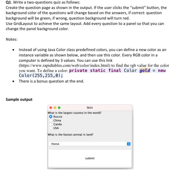 Solved Q1. Write a twoquestions quiz as follows Create the