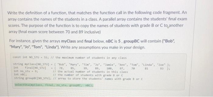 Solved Write the definition of a function, that matches the | Chegg.com