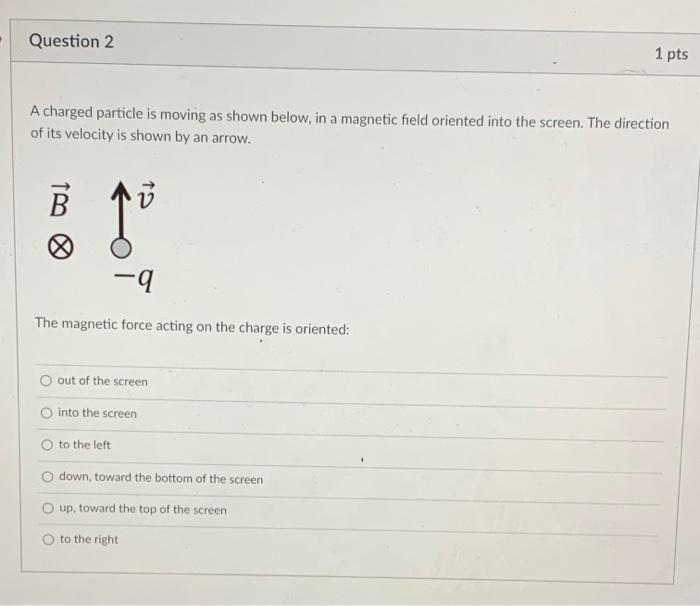 Solved Question 2 1 pts A charged particle is moving as | Chegg.com