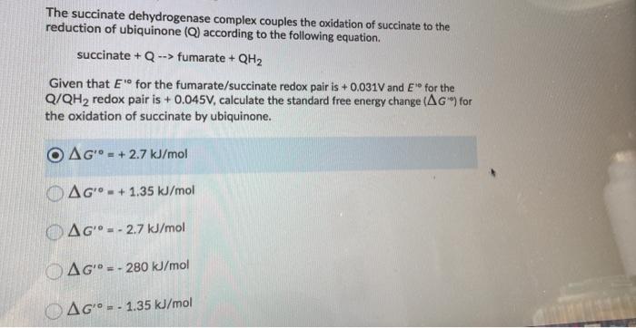 Solved The Succinate Dehydrogenase Complex Couples The | Chegg.com