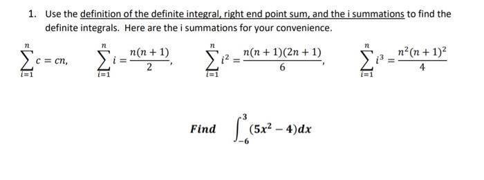 Solved 1. Use the definition of the definite integral, right | Chegg.com