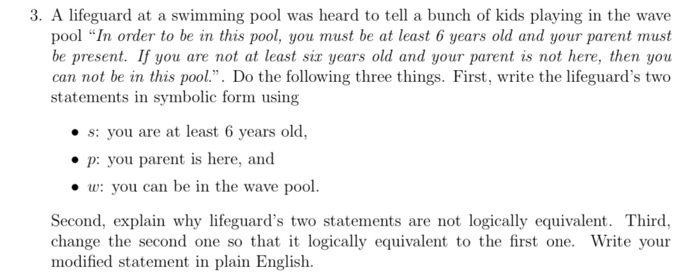 Solved 3. A lifeguard at a swimming pool was heard to tell a | Chegg.com