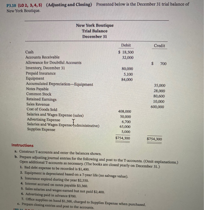 Solved P3.10 (LO 2, 3, 4,5) (Adjusting and Closing)