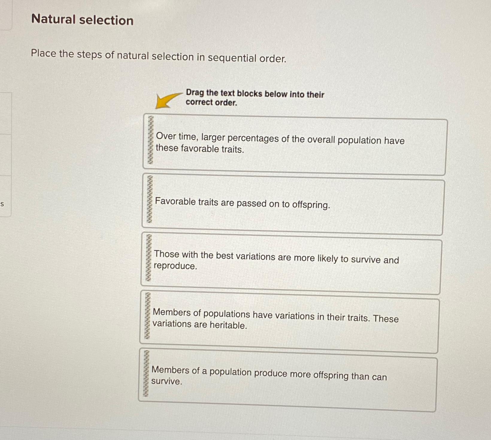Solved Natural selectionPlace the steps of natural selection