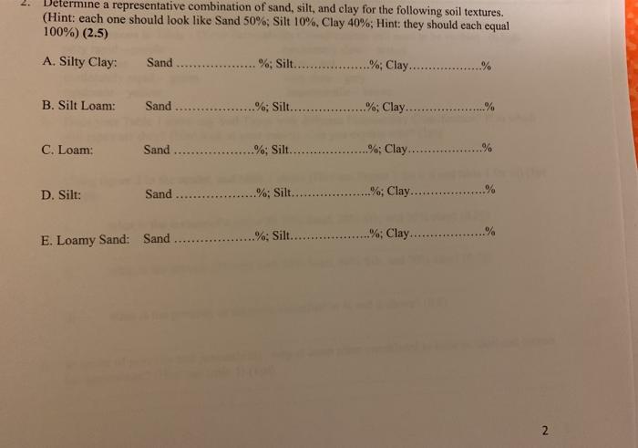 Solved Determine A Representative Combination Of Sand, Silt, | Chegg.com