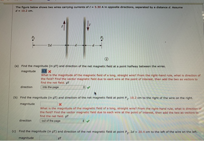 Solved The figure below shows two wires carrying currents of | Chegg.com