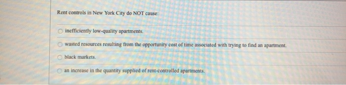 Solved Rent controls in New York City do NOT cause | Chegg.com