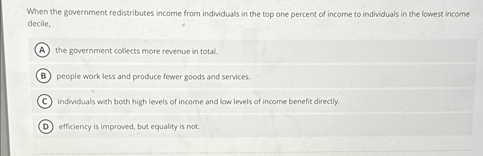 Solved When the government redistributes income from | Chegg.com