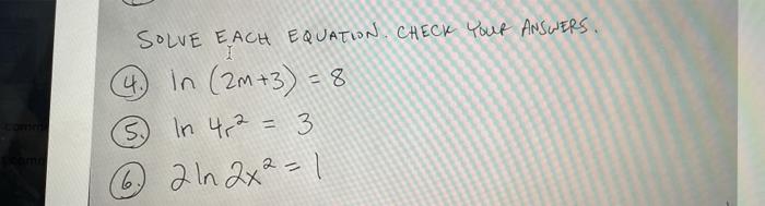Solved SOLVE EACH EQUATION. CHECK Your ANSWERS (4. In (2m | Chegg.com