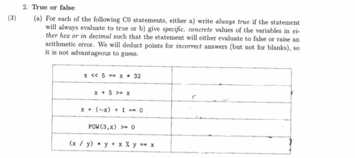 Solved 2. True Or False (a) For Each Of The Following C0 | Chegg.com