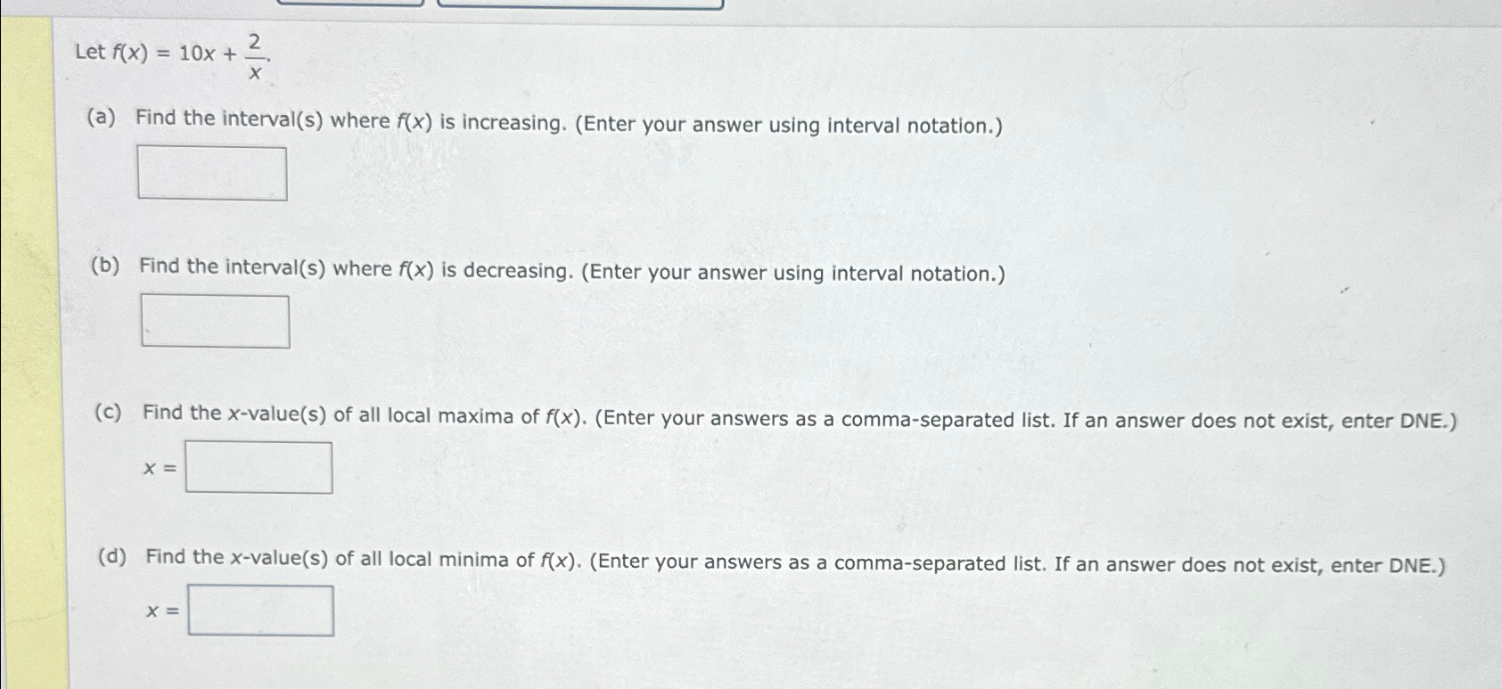 Solved Let F X 10x 2x A ﻿find The Interval S ﻿where F X