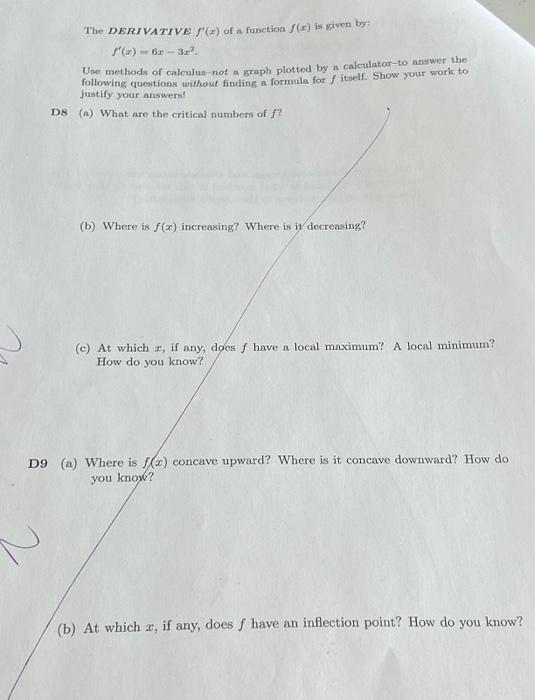 Solved The DERTVATIVE f′(x) of a function f(x) is given by: | Chegg.com
