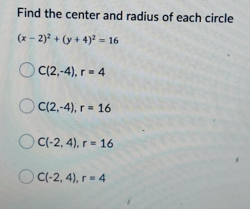 Solved Find The Center And Radius Of Each Circle X 2 2 Chegg Com