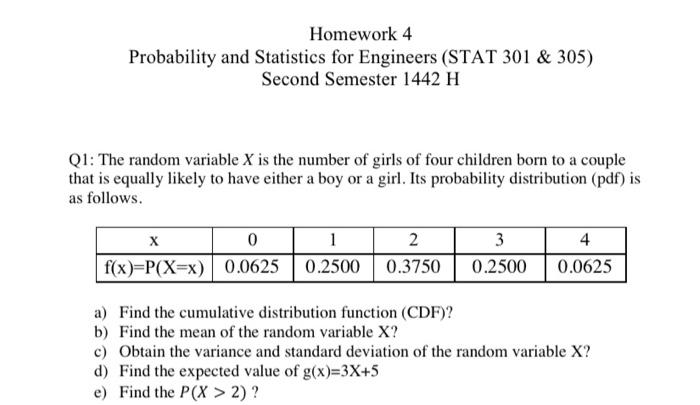 Solved Homework 4 Probability and Statistics for Engineers | Chegg.com
