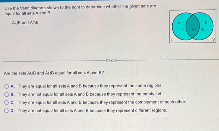 Solved Use the Venn diagram shown to the right to determine | Chegg.com