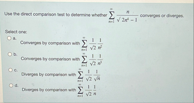 Solved Use the direct comparison test to determine whether | Chegg.com