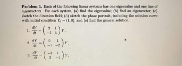 Solved Problem 1. Each of the following linear systems has | Chegg.com