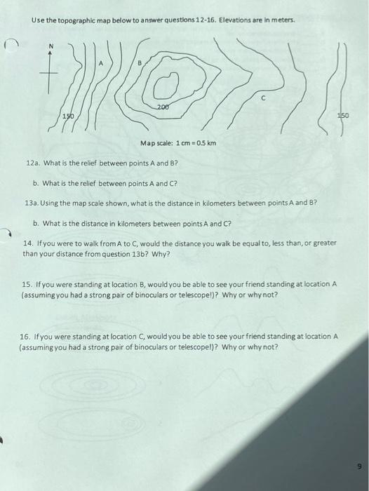 Solved Use The Topographic Map Below To Answer Questions | Chegg.com