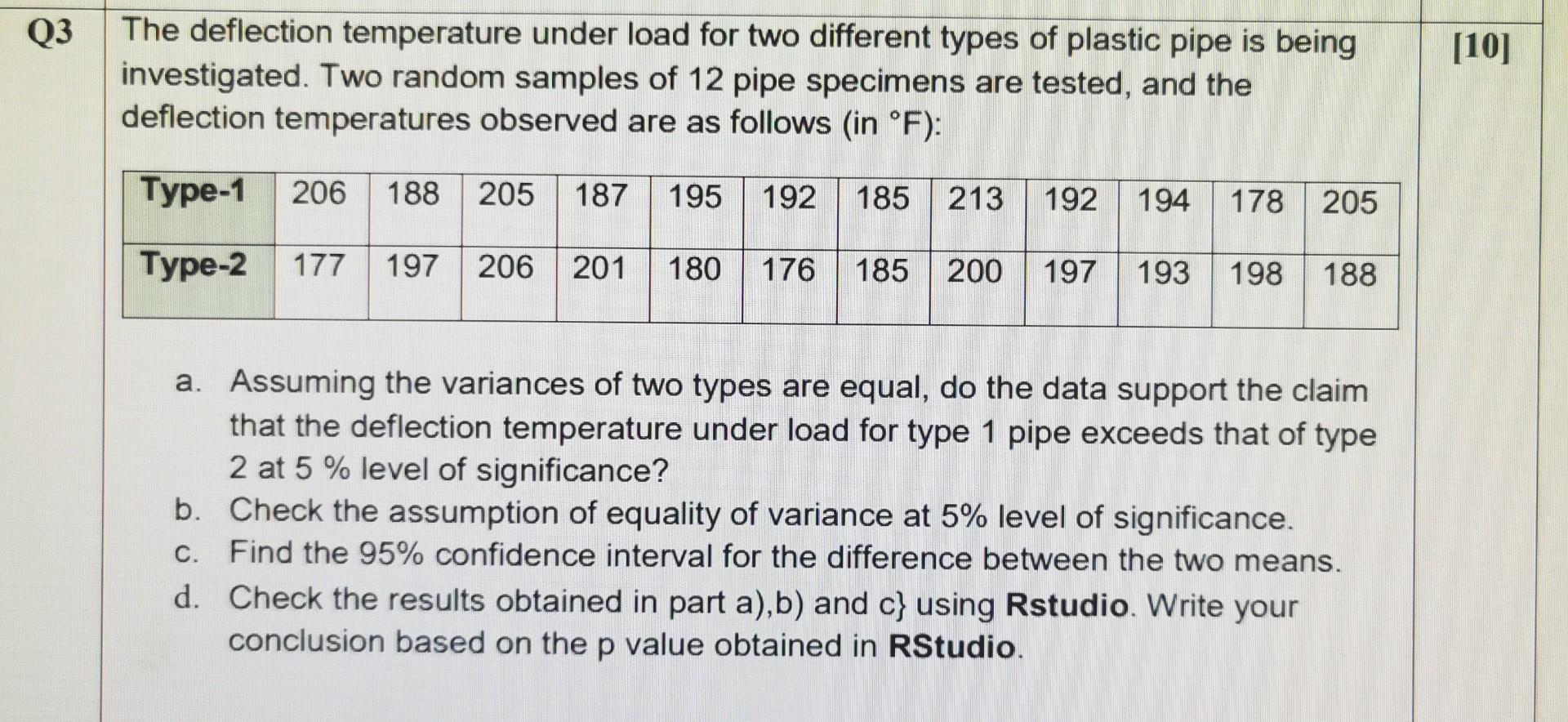 Solved Q3 [10] The Deflection Temperature Under Load For Two | Chegg.com