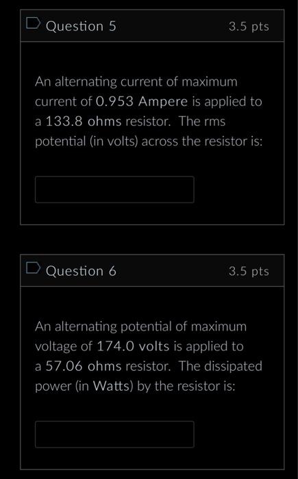 Solved An alternating current of maximum current of 0.953 | Chegg.com