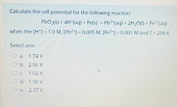 Solved What is the standard cell potential of the | Chegg.com
