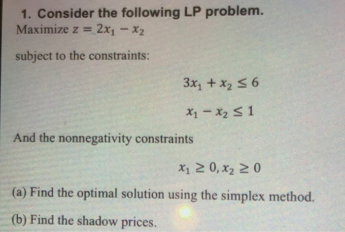 Solved 1 Consider The Following Lp Problem Maximize Z