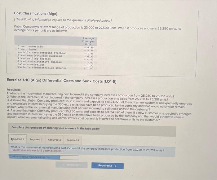 Solved Cost Classifications (Algo) [The following | Chegg.com