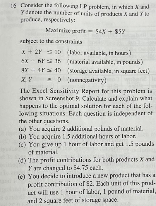 Solved 16 Consider The Following Lp Problem In Which X And