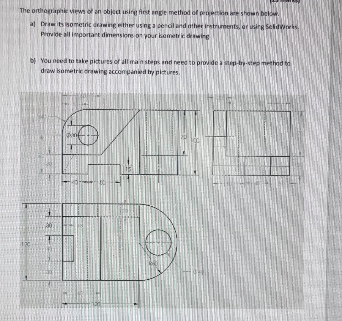 isometric drawing with orthographic view