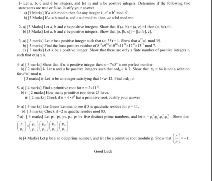 Solved 1- Let A, B, C And D Be Integers, And Let M And N Be | Chegg.com