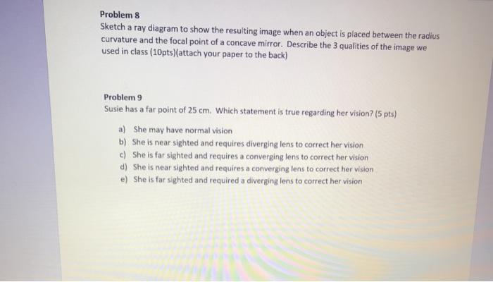 Solved Problem 8 Sketch a ray diagram to show the resulting | Chegg.com