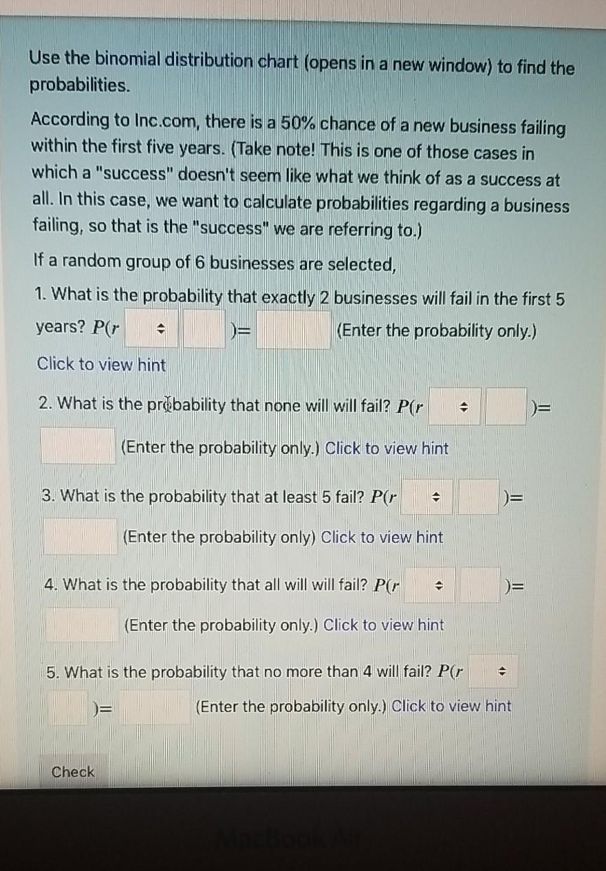 Solved Use the binomial distribution chart (opens in a new | Chegg.com