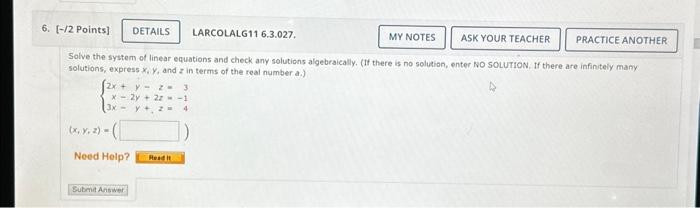 Solved Solve the system of linear equations and check any | Chegg.com